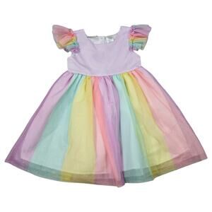 Blueberi Boulevard Toddler Girls 3T Pastel Rainbow Tulle Glitter Party Dress Bow